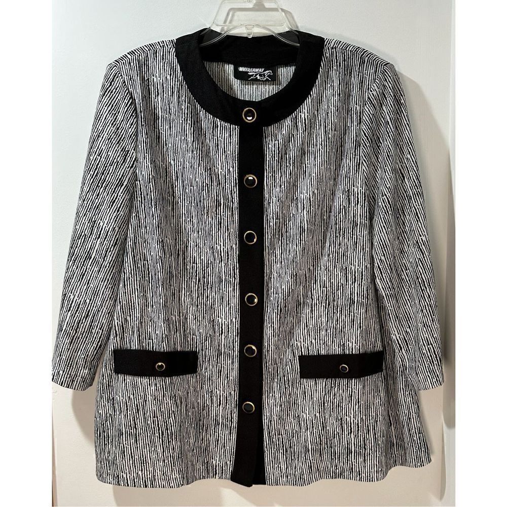 Whirlaway women’s black white striped 3/4 sleeve top button front XXL #27-0697